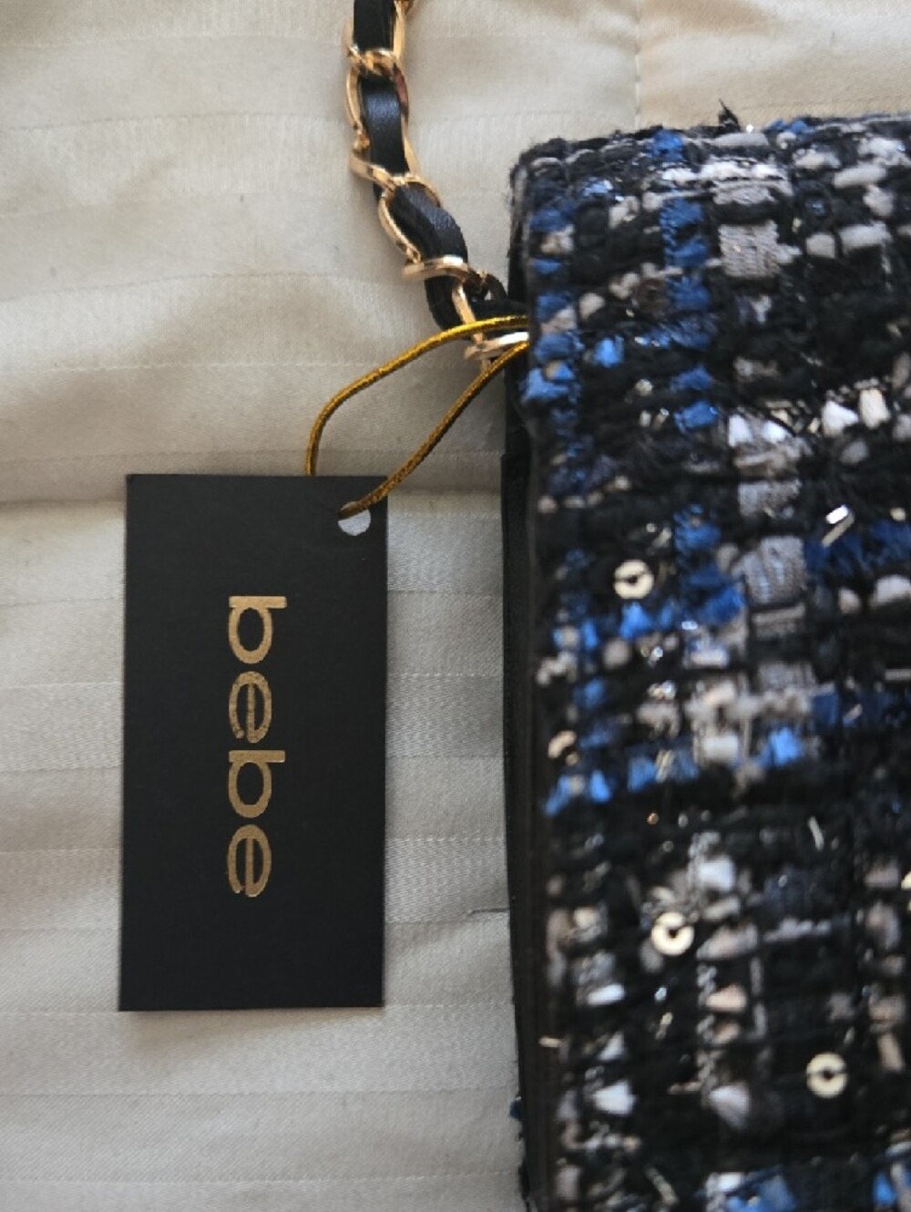Classic Tweed Crossbody Bag in Black & Blue with Gold Chain - Picture 2 of 5